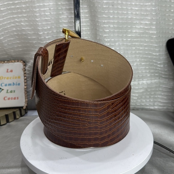 (H) EXPRESS Oversized vintage brown snake print genuine leather belt,made in USA - Picture 4 of 13